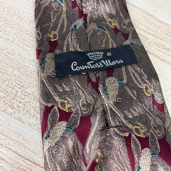 Vintage Countess Mara Horse Tie 90's Novelty Design Animal Red Brown Necktie CM - Picture 4 of 5